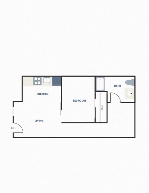 Floor plan for 1 bed, 1 bath, 493 sqft